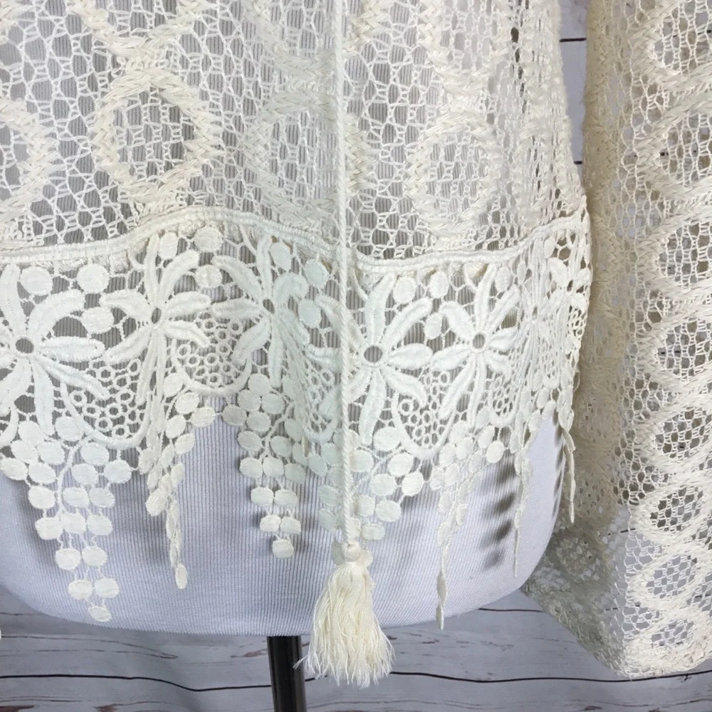 Crochet Boho Fringe‎ Top Ivory Size Small